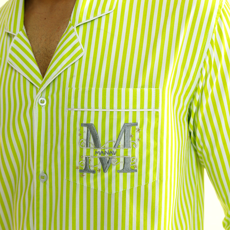 Applemint Embroidered Cotton Notched Pyjama Set
