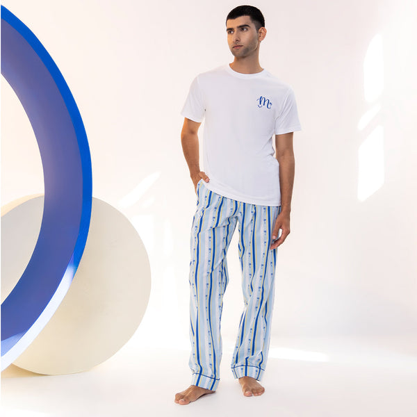 Midnight Palms Embroidered T-shirt & Cotton Pyjama - Men
