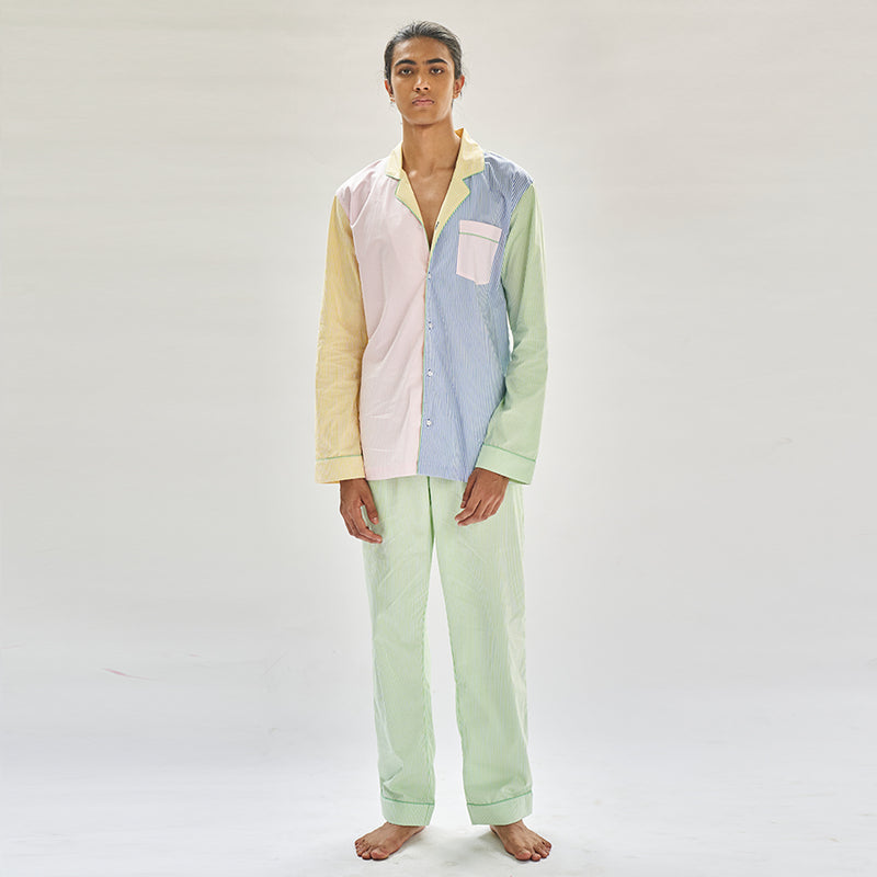 Many Moods Cotton Notched Collar Pyjama Set - Men