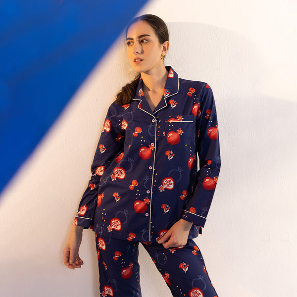 Ruby Fusion Cotton Notched Collar Pyjama Set