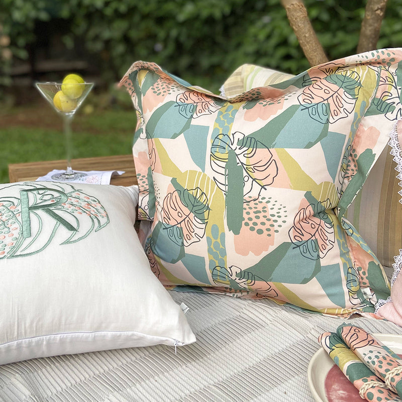 Dandelion -Tropical - Blush Pink - Cushion-  Woven printed fabric