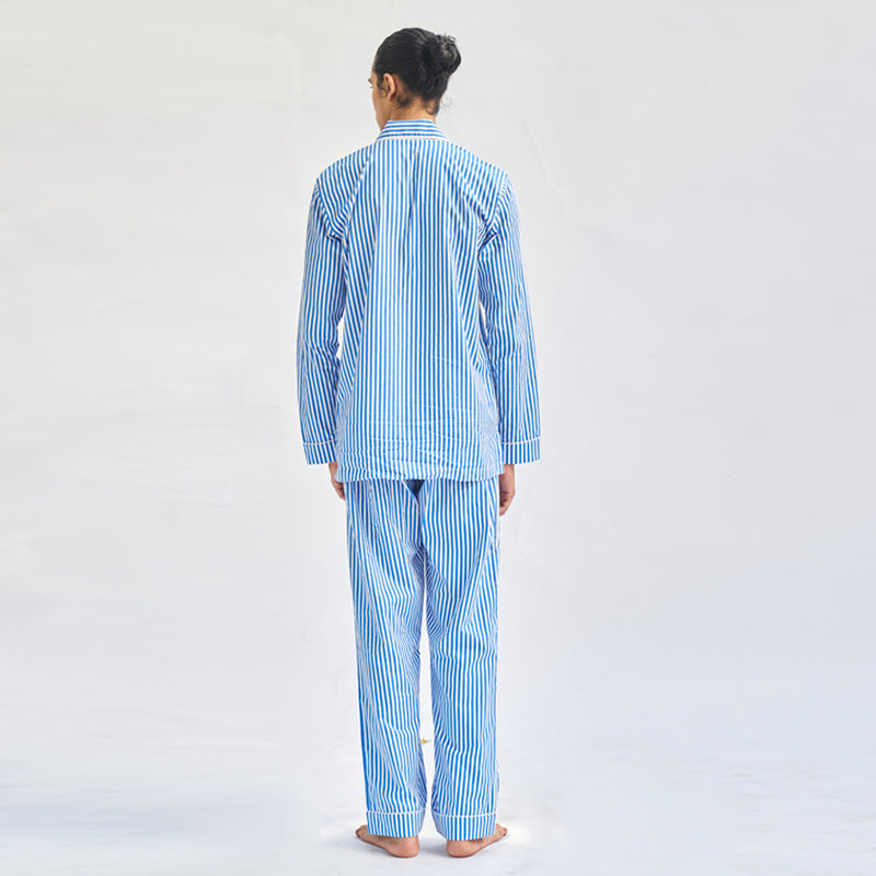 Floaty Sky Cotton Embroidered Notched Pyjama Set