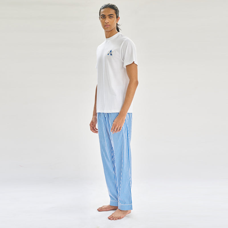 Floaty Sky Embroidered T-shirt & Cotton Pyjama For Men's