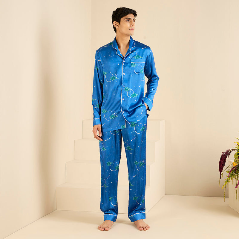 Midnight Stardust Satin Notched Pyjama Set