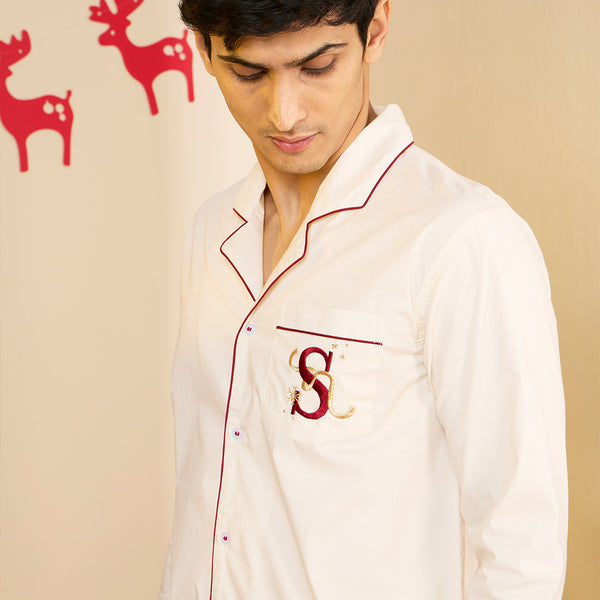 White Christmas Personalised Cotton Notched Pyjama Set