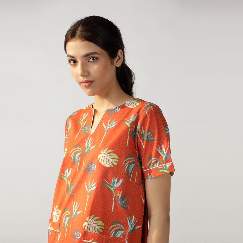 Bird Of Paradise Cotton Dip-Neck Pyjama Set