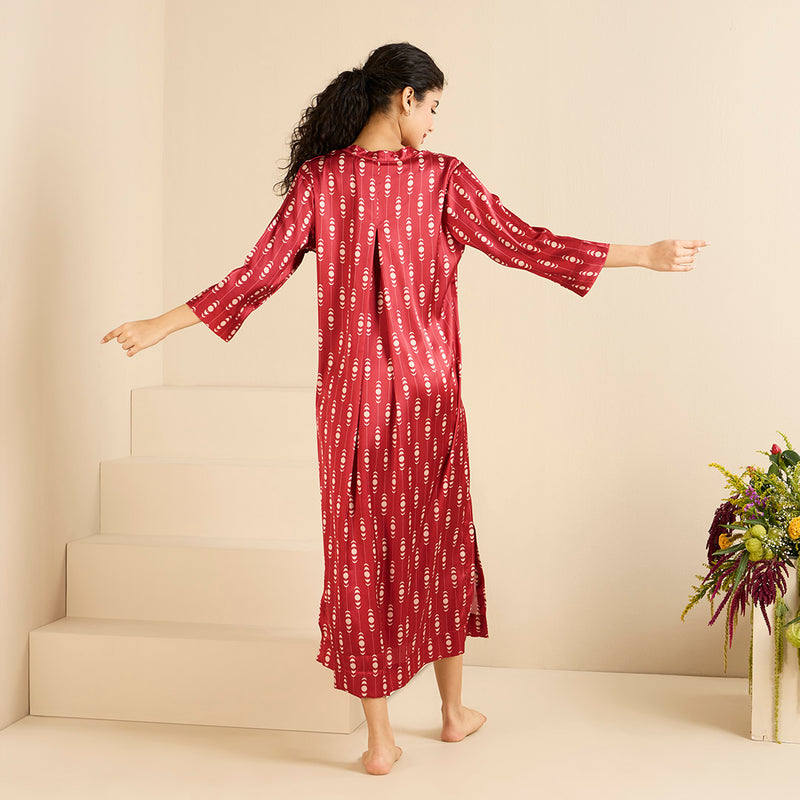 Scarlet Satin Midi Kaftan Dress