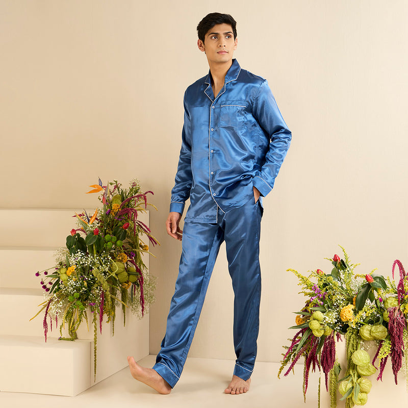 Bluepea Satin Notched Pyjama Set