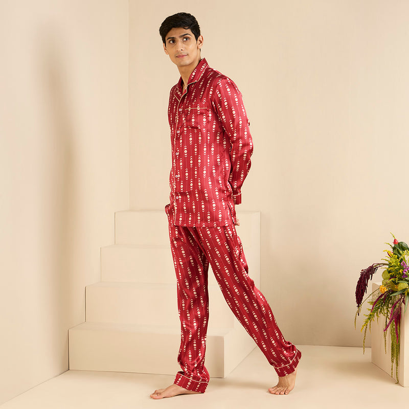 Scarlet Satin Notched Pyjama Set
