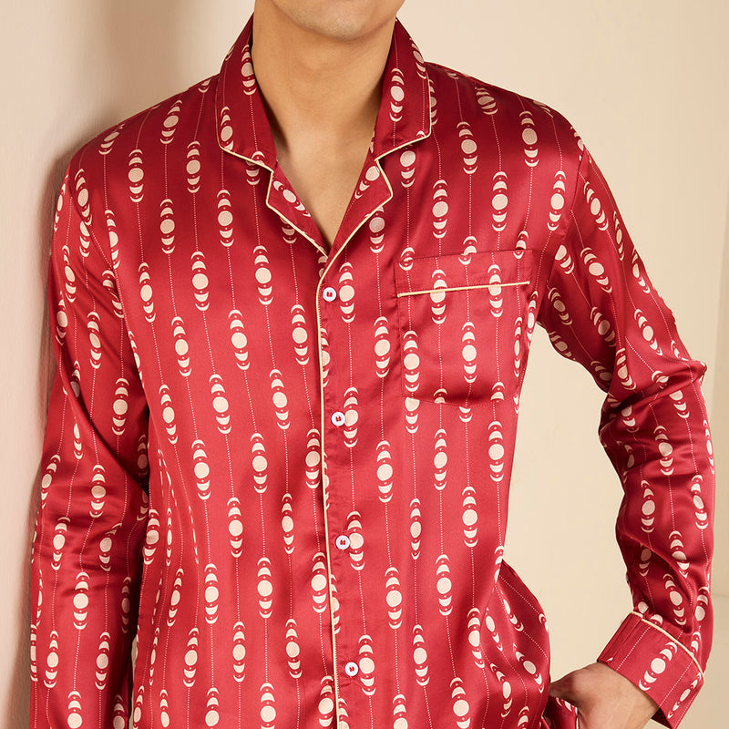 Scarlet Satin Notched Pyjama Set