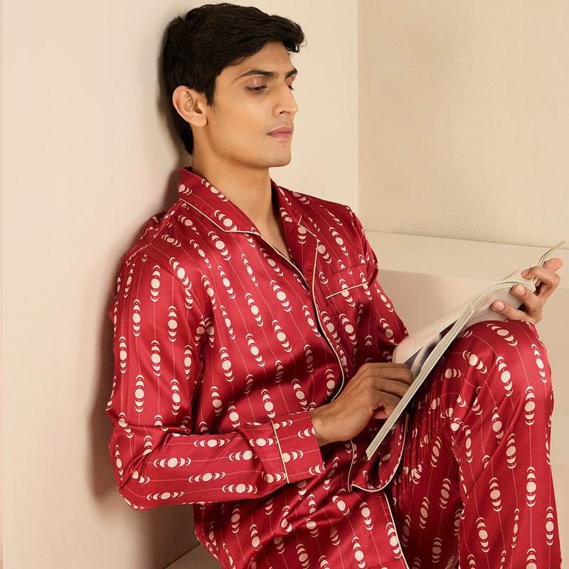 Scarlet Satin Notched Pyjama Set