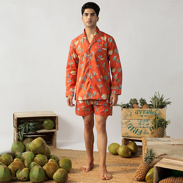 Bird Of Paradise Cotton Notched Shorts Set