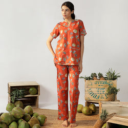 Bird Of Paradise Cotton Dip-Neck Pyjama Set