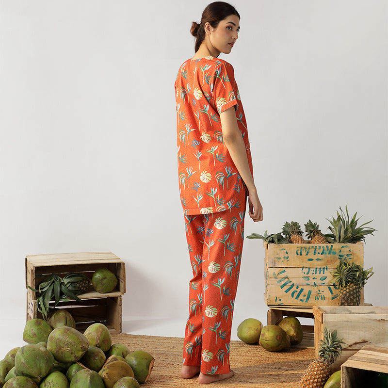 Bird Of Paradise Cotton Dip-Neck Pyjama Set