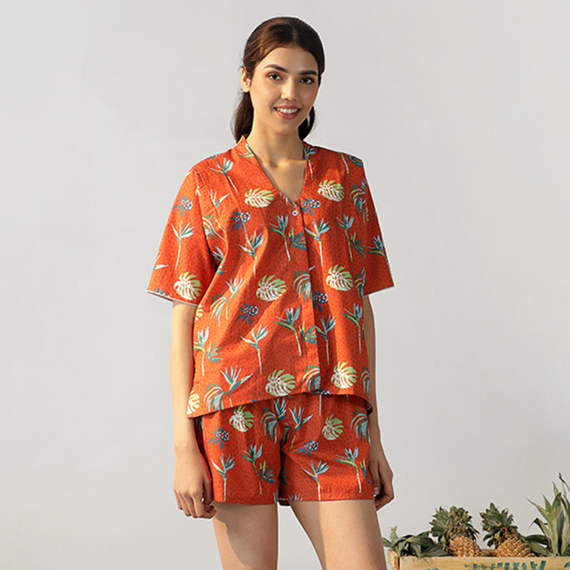 Bird Of Paradise Cotton High Low Shorts Set