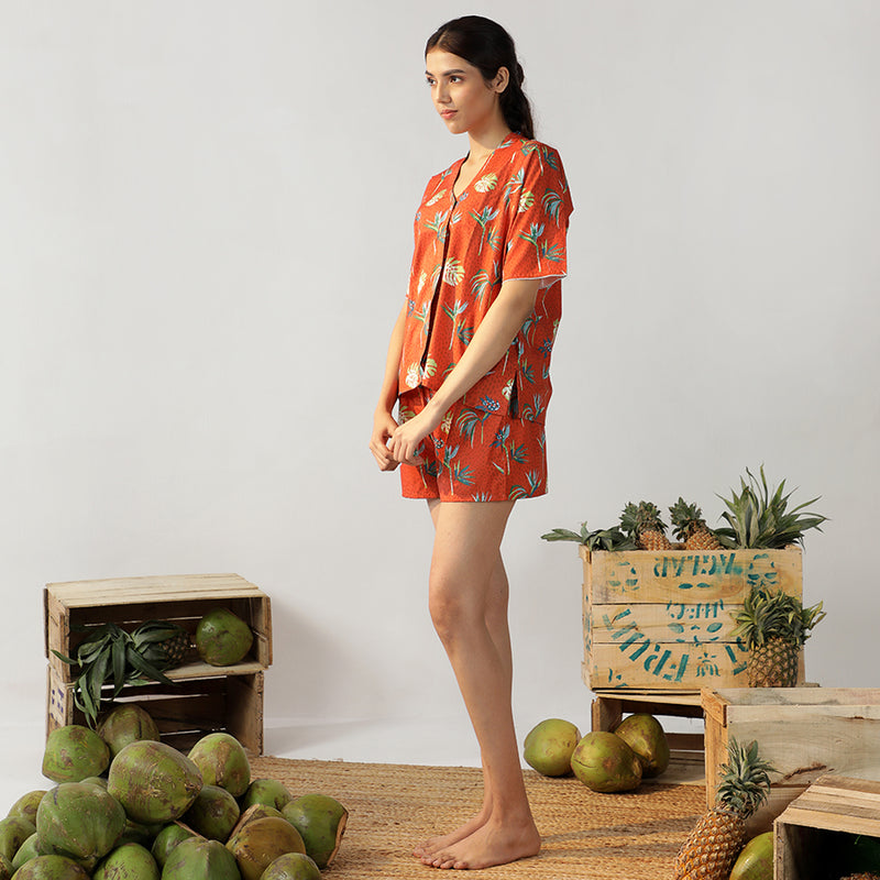 Bird Of Paradise Cotton High Low Shorts Set