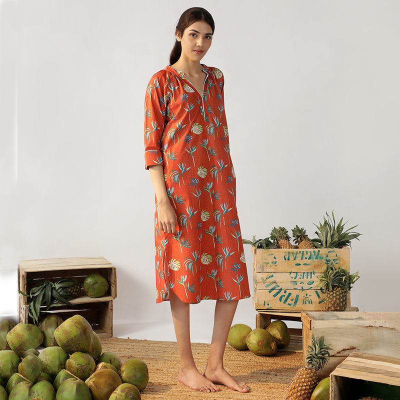 Bird Of Paradise Cotton Dip-Neck Sleep Dress