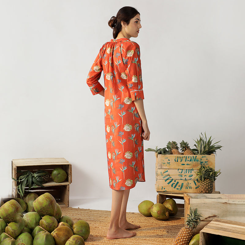 Bird Of Paradise Cotton Dip-Neck Sleep Dress