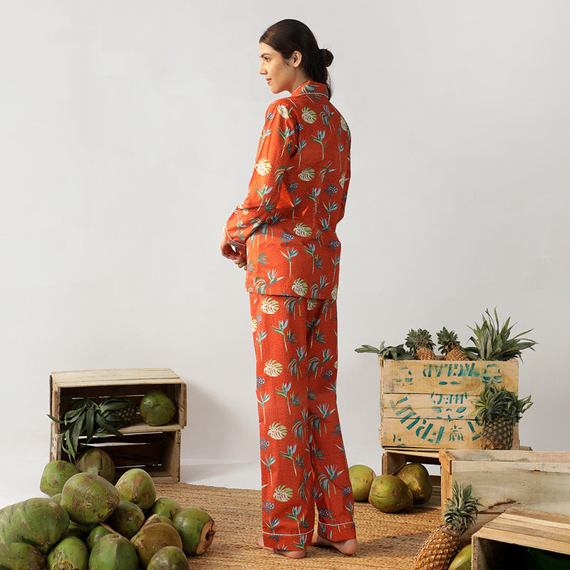 Bird Of Paradise Cotton Notched Collar Pyjama Set