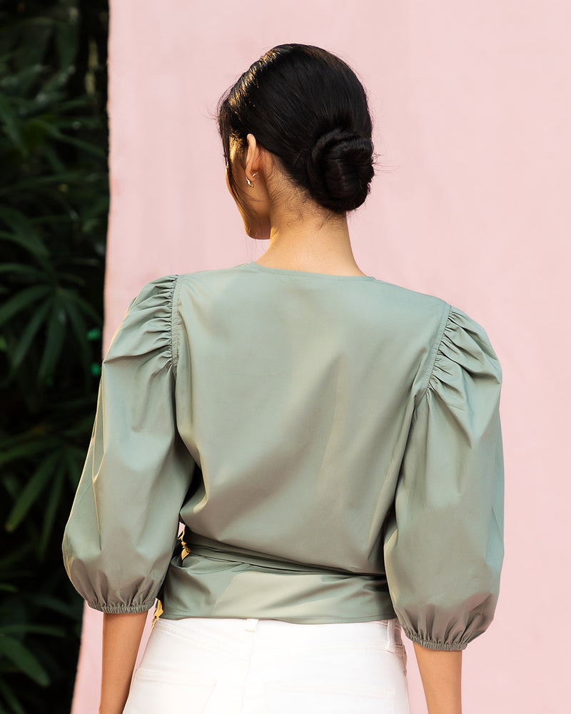 Bella - Balloon Sleeve Tie Top