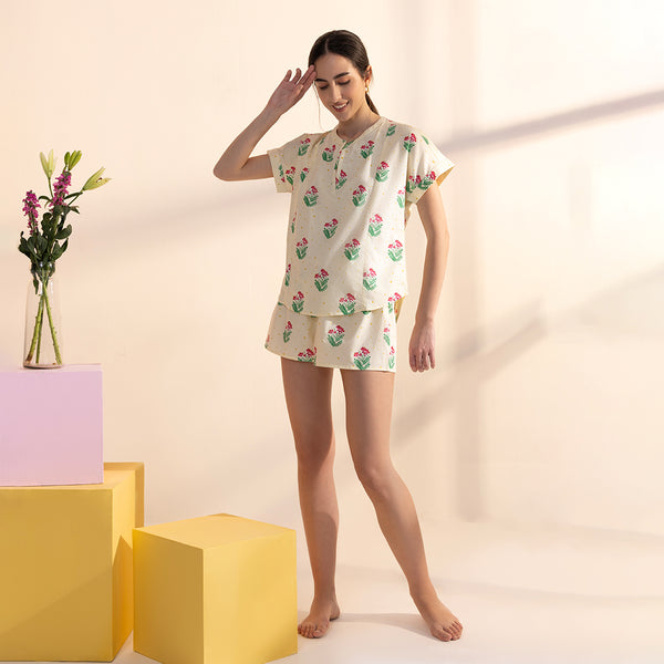 Bougainvillea Bay Cotton Slit Neck Top and Shorts