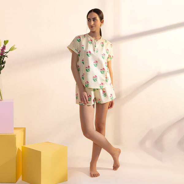Bougainvillea Bay Cotton Slit Neck Top and Shorts