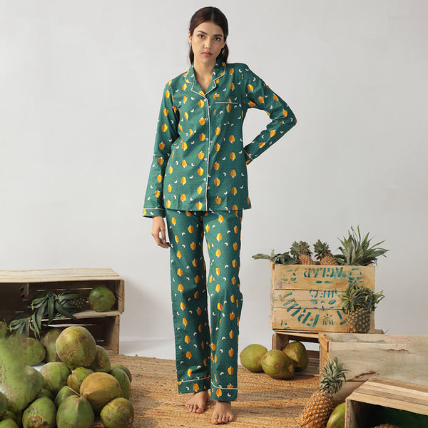 Nutty Retreat Cotton Notched Collar Pyjama Set