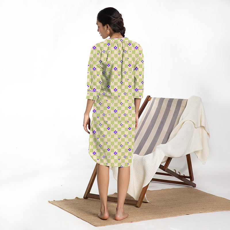 Retrobloom Cotton Dip-Neck Sleep Dress