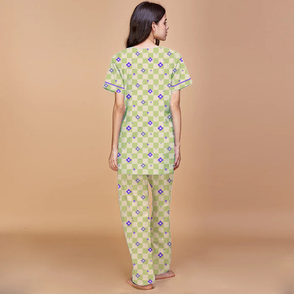 Retrobloom Cotton Dip-Neck Pyjama Set