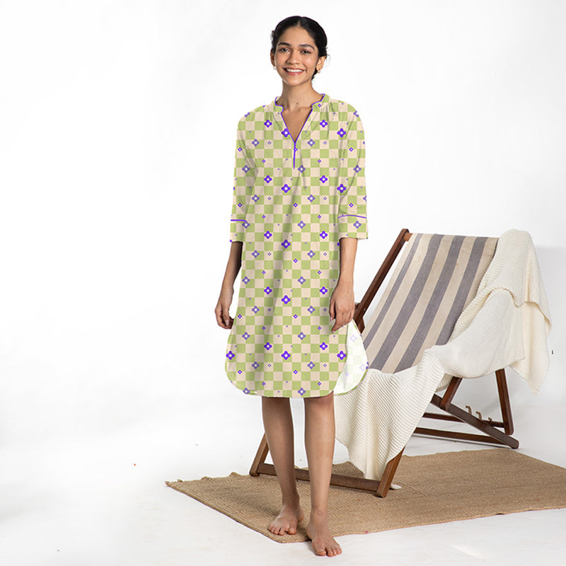 Retrobloom Cotton Dip-Neck Sleep Dress