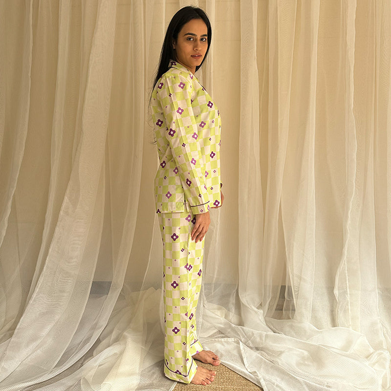 Retrobloom Cotton Notched Collar Pyjama Set