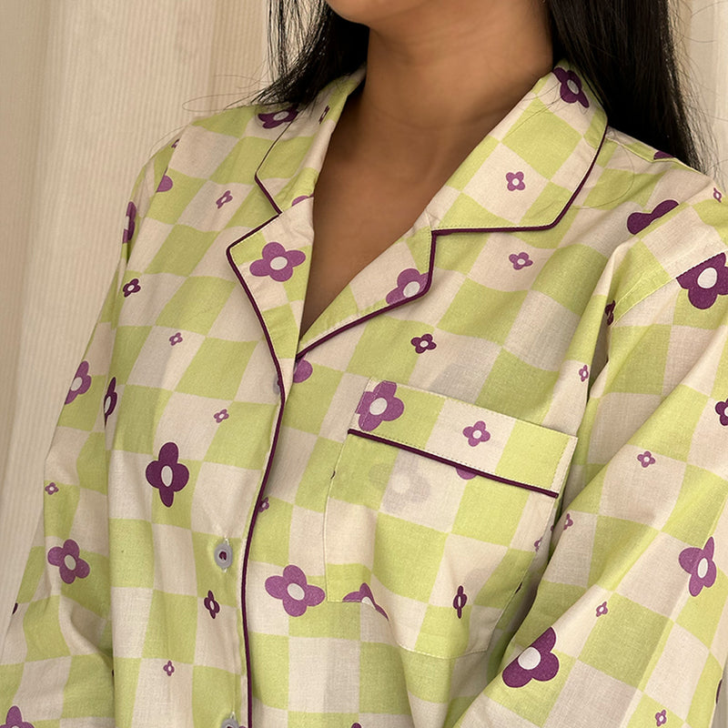 Retrobloom Cotton Notched Collar Pyjama Set