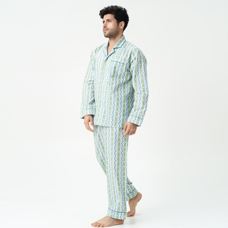 Fieldscape Cotton Notched Collar Pyjama Set - Men