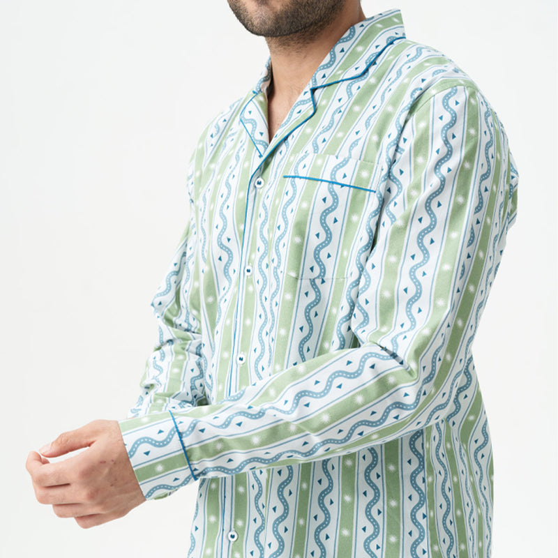 Fieldscape Cotton Notched Collar Pyjama Set - Men
