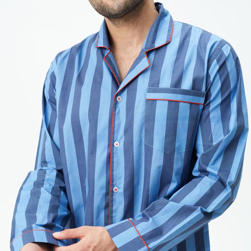 Indigo Tracks Cotton Notched Collar Pyjama Set