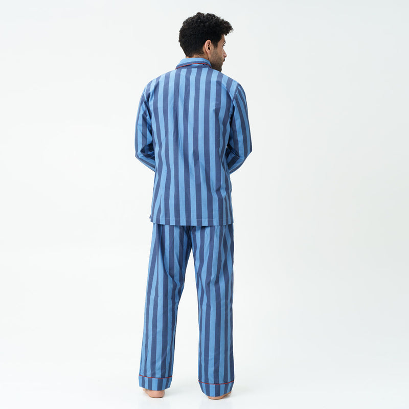 Indigo Tracks Cotton Notched Collar Pyjama Set