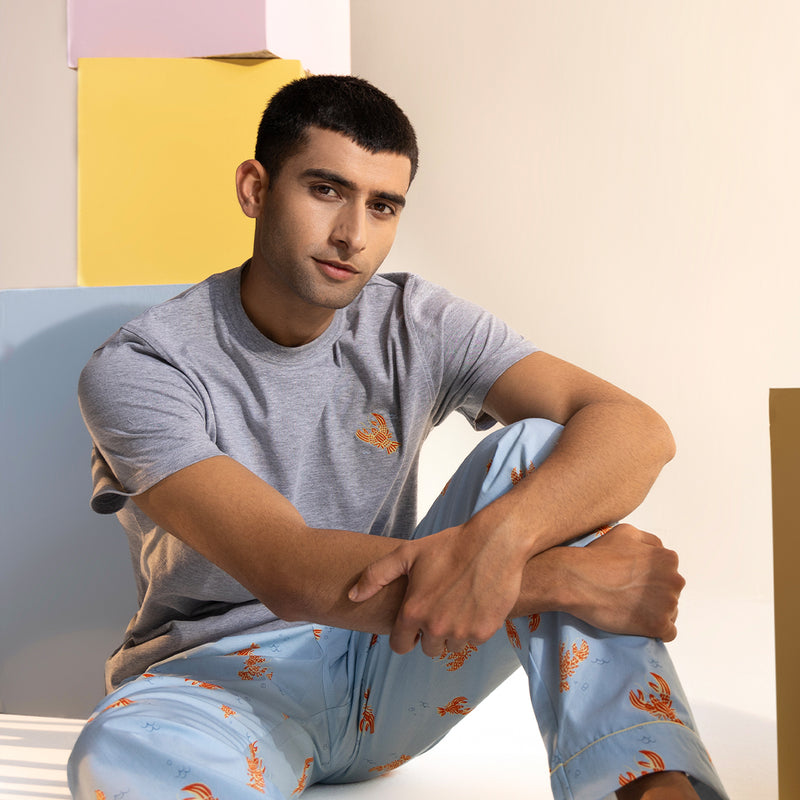 Lobster Embroidered T-shirt & Cotton Pyjama - Men
