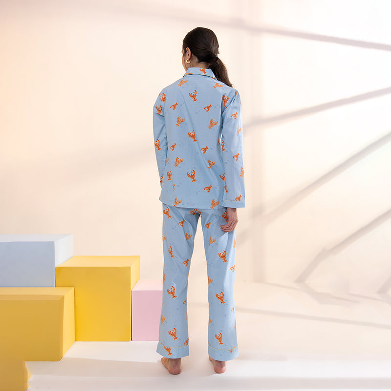 Lobster Cotton Notched Collar Pyjama Set