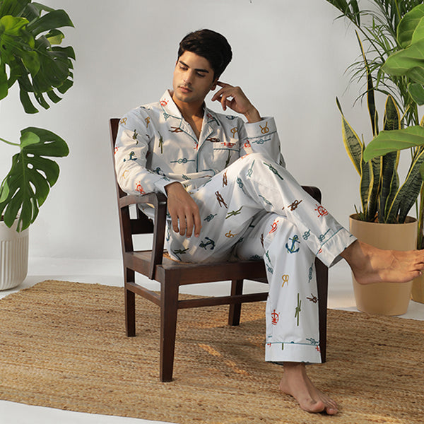 Sea Calling Cotton Notched Pyjama Set