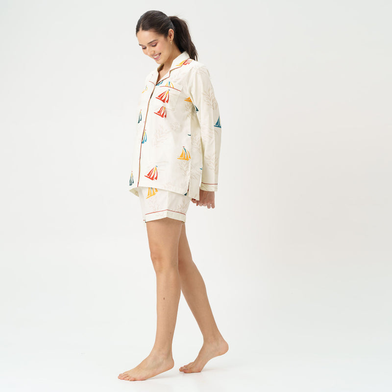 Nautical Drift Cotton Notched Shorts Set
