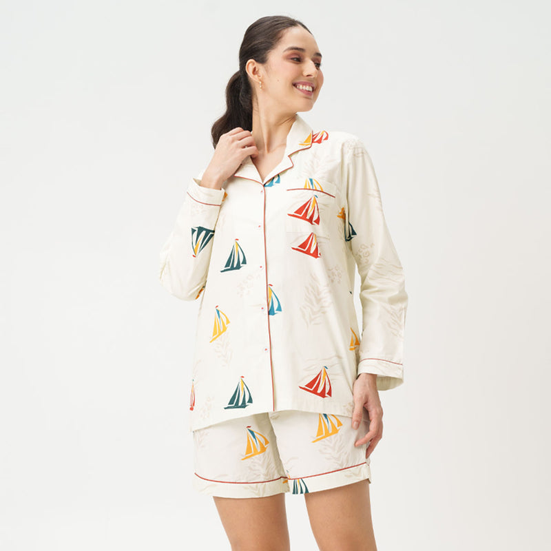 Nautical Drift Cotton Notched Shorts Set