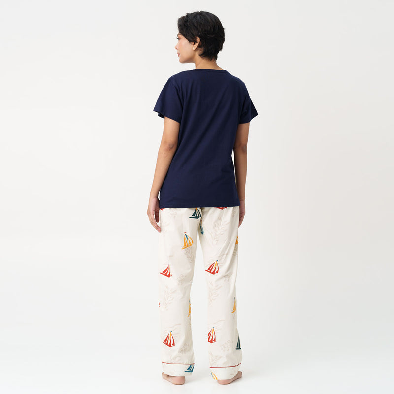 Nautical Drift Embroidered T-shirt & Cotton Pyjama Women's