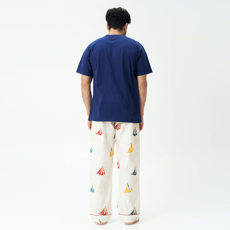 Nautical Drift Embroidered T-shirt & Cotton Pyjama - Men