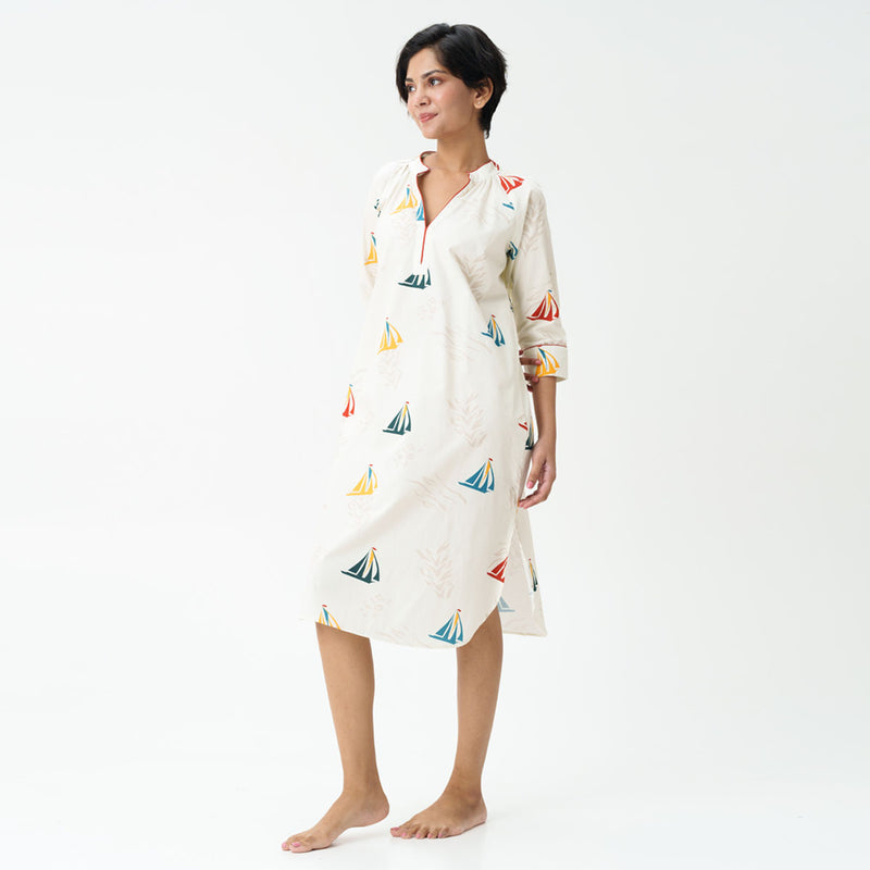 Nautical Drift Cotton Dip-Neck Sleep Dress
