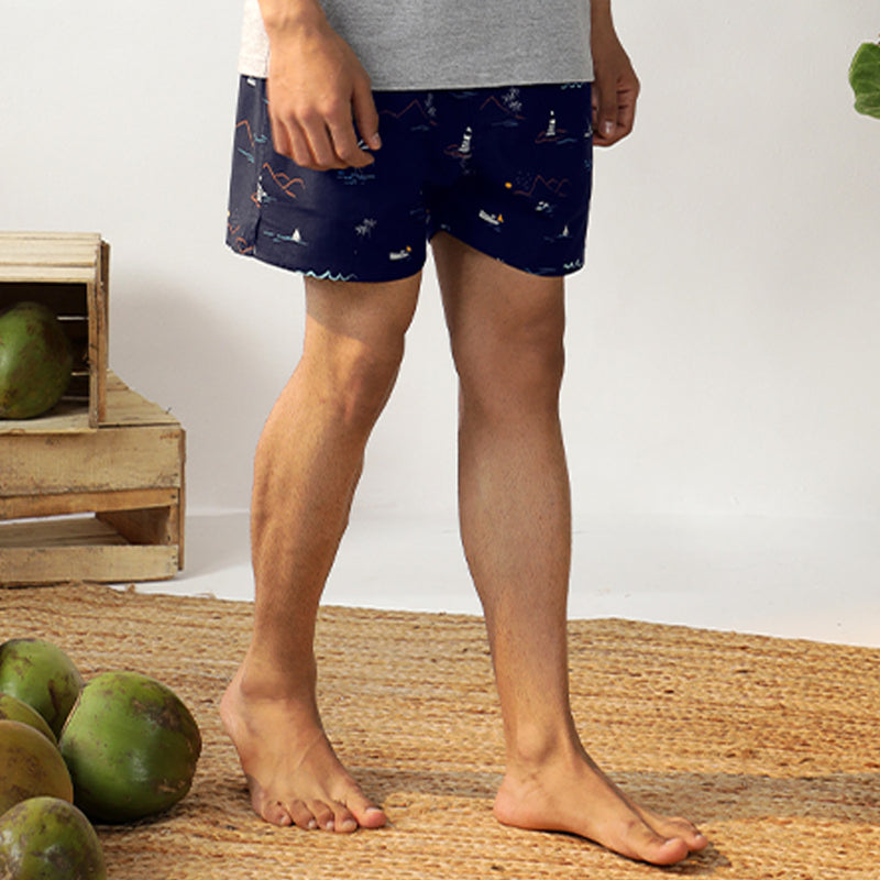 Navy Tropica Cotton Boxers