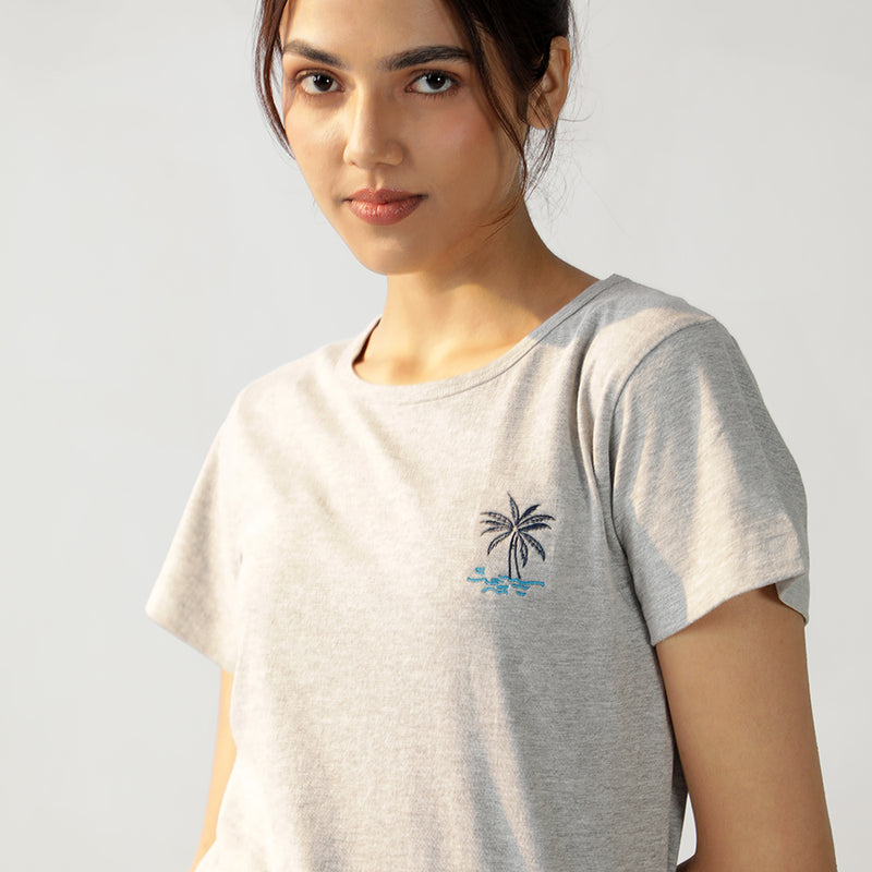 Navy Tropica Emboidered T-shirt & Cotton Pyjama for Women's