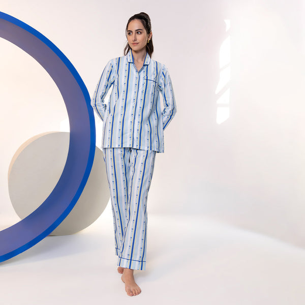 Midnight Palms Cotton Notched Collar Pyjama Set