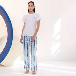 Midnight Palms Embroidered T-shirt & Cotton Pyjama for Women's