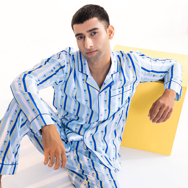 Midnight Palms Cotton Notched Pyjama Set