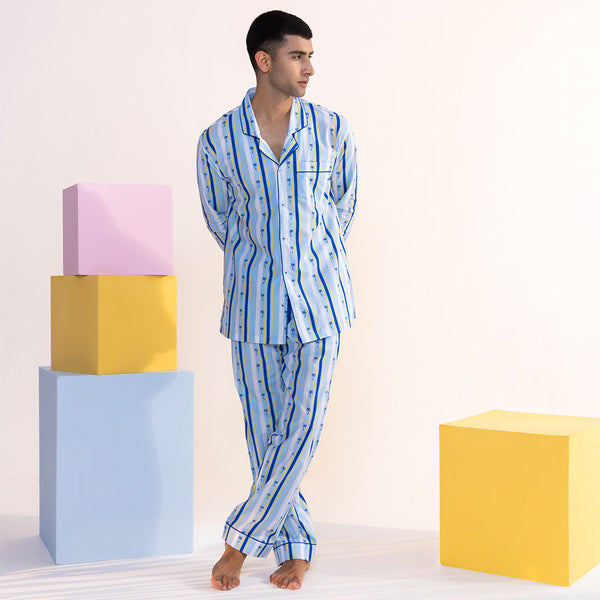 Midnight Palms Cotton Notched Pyjama Set